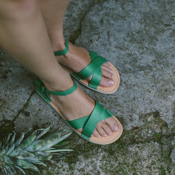 Greenery Sandals, Green Women Sandals, Leather Sandals, Women Sandals, Summer Shoes, Open Toe Sandals, Summer Sandals, Sandals