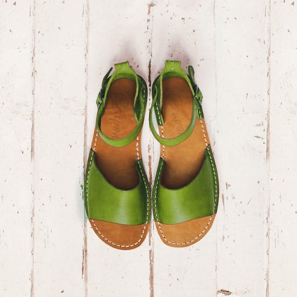Ankle-Strap sandals, Strappy Sandals, Boho Sandals, Leather Sandals, Summer Shoes, Greenery Sandals, Summer Flats, closed toe sandals