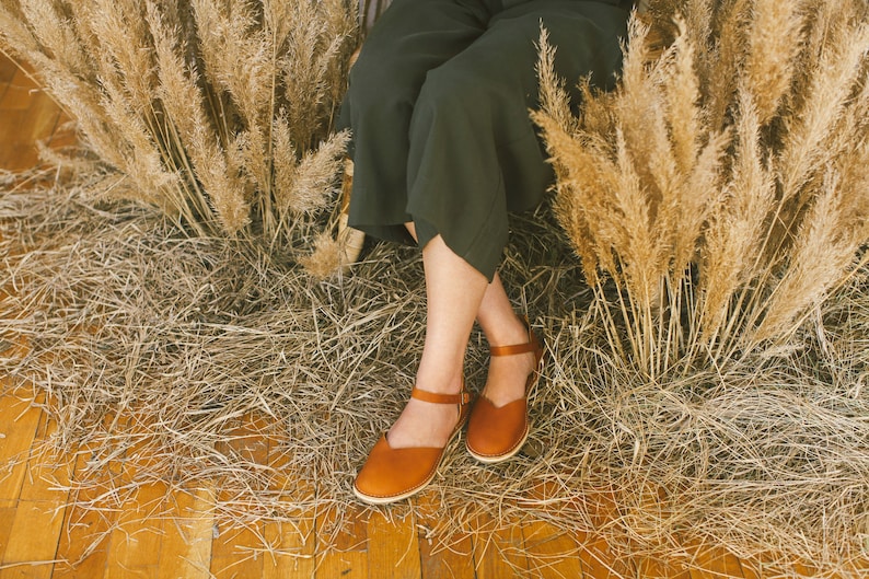 Leather Women Sandals, Brown Sandals, Sustainable Sandals, Leather Flats, Slingback Sandals, Flat Sandals, Casual Leather Shoes, Sandals image 5