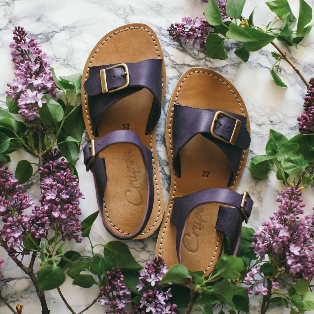 Brede voet smalle voet lederen sandalen lederen aubergine - Etsy Nederland