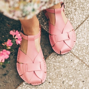 Barfußsandalen, Leder Barfußsandalen, Rosa Sandalen, Handgefertigte Schuhe, Breite Zehenbox, Zero Drop, Minimalistische Sandalen, Natürliche Schuhe