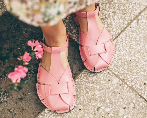 Barefoot Sandals, Leather Barefoot Sandals, Pink Sandals, Handmade