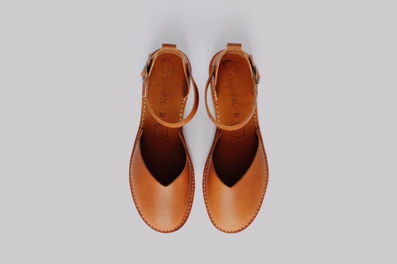 Leather Women Sandals, Brown Sandals, Sustainable Sandals, Leather Flats, Slingback Sandals, Flat Sandals, Casual Leather Shoes, Sandals image 7