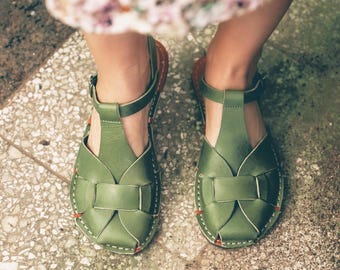 Leather Barefoot Sandals, Barefoot Sandals, Green Sandals, Handmade Shoes, Wide Toe Box, Zero Drop, Minimalist Sandals, Natural Footwear