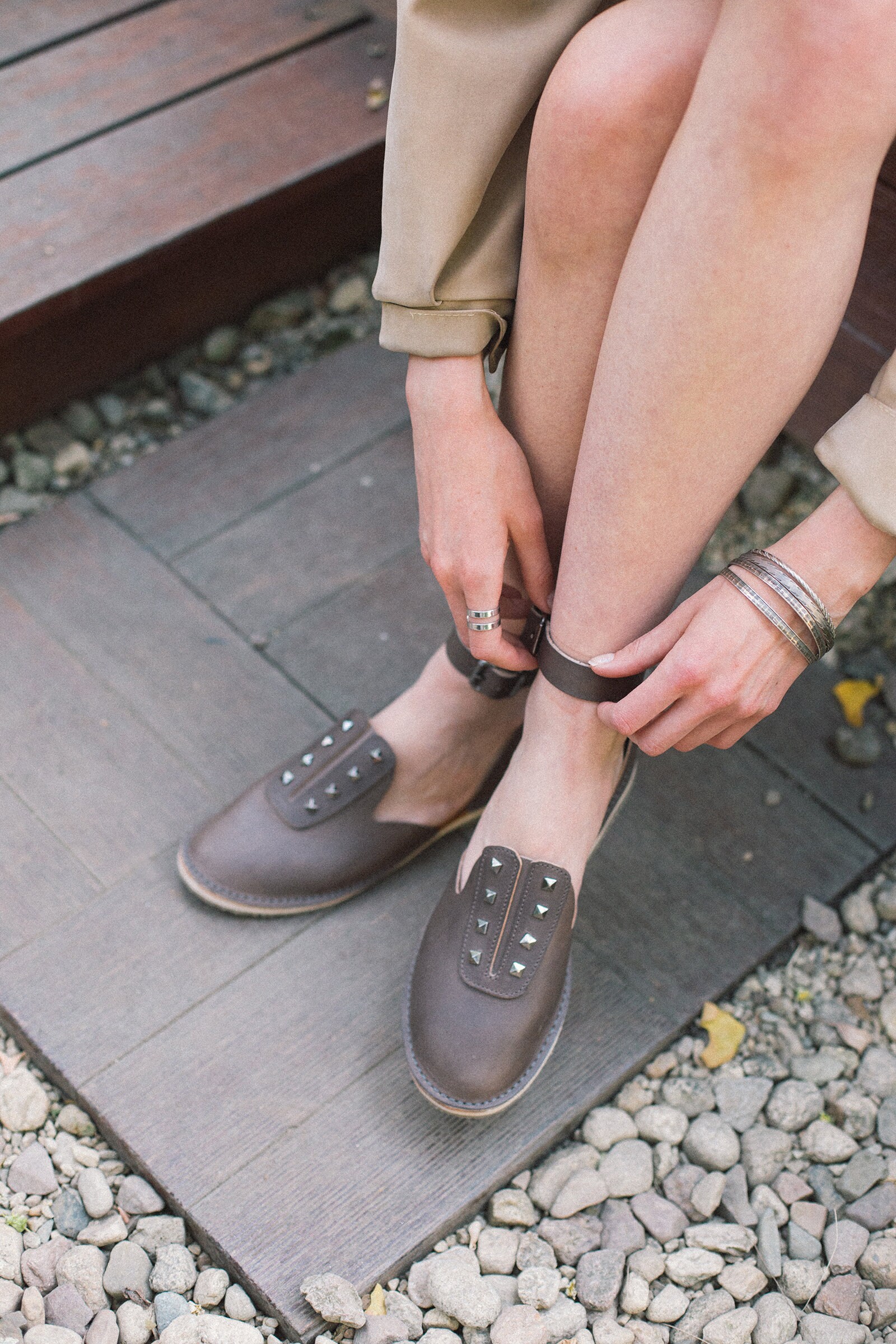 ankle strap leather loafers