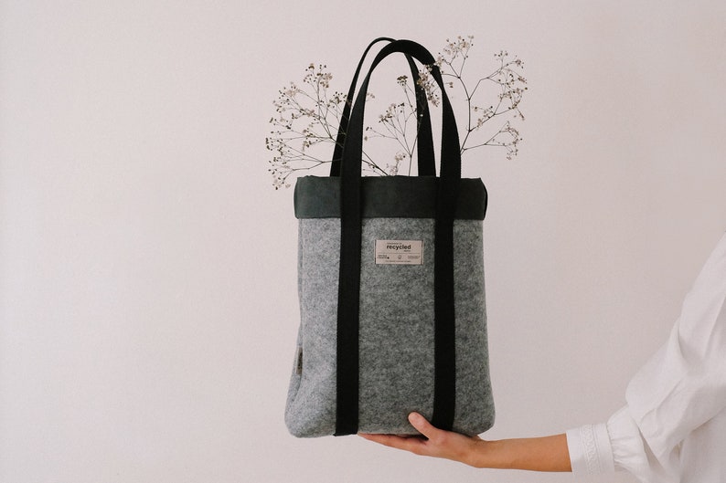 Eco Friendly Brown Tote Bag, Sustainable Tote Bag, Felt Tote Bag, Sustainable Bag, Eco Friendly Bag, Tote Bag, Eco Bag, Recycled Materials Black