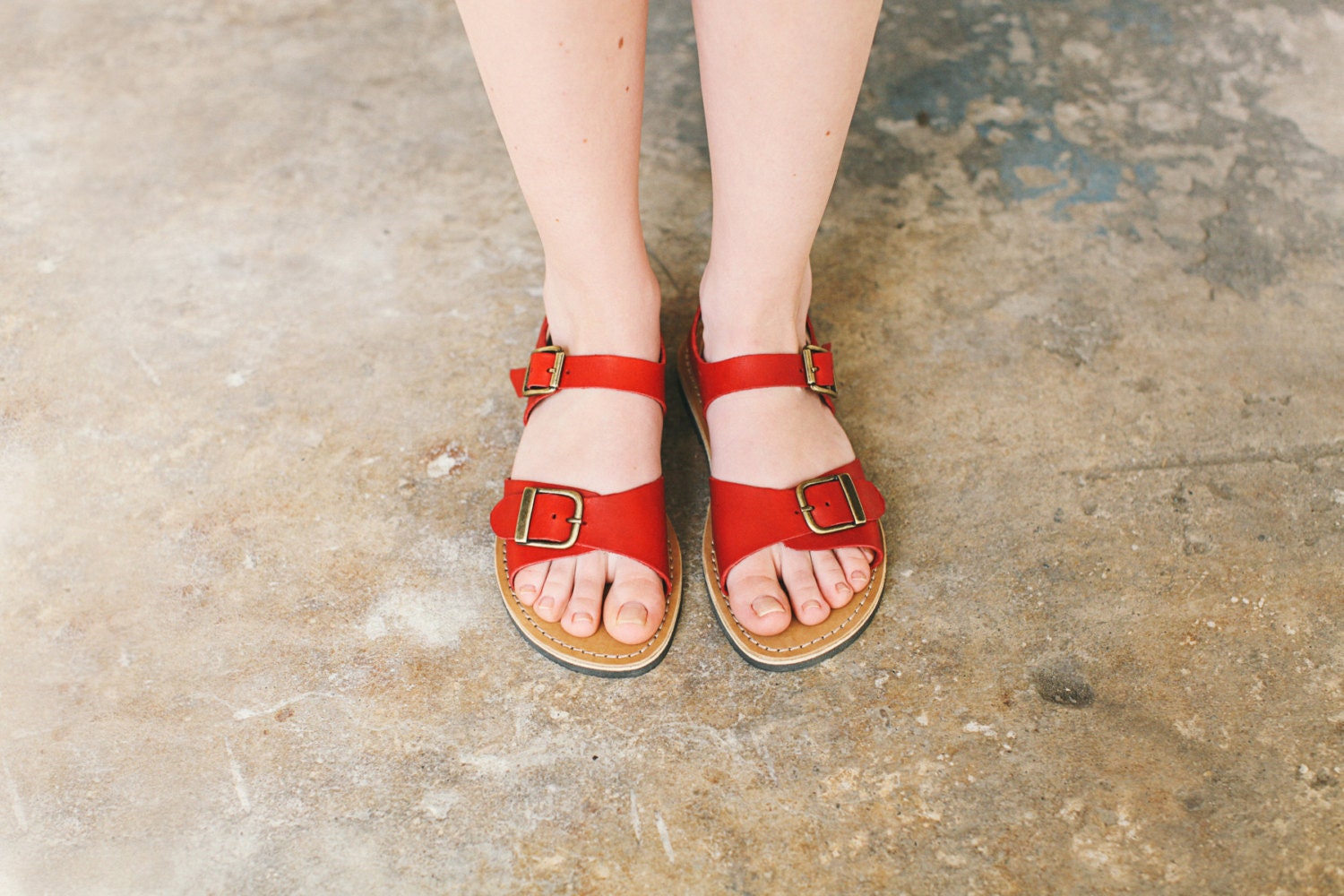 vrouwen sandalen smalle voet rode lederen sandalen met gesp duurzaam lederen sandalen Schoenen damesschoenen Sandalen Slingbacks & Slides zomerschoenen Brede voet verstelbare fit sandaal 