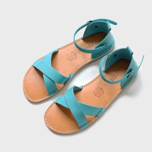 Summer Leather Sandals, Turquoise Sandals, Women Sandals, Summer Shoes, Closed Toe Sandals, Summer Sandals, Strappy Sandals image 9