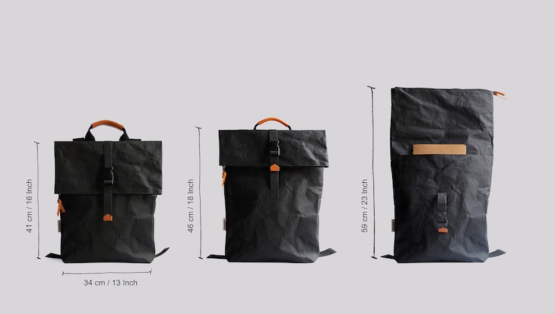 Sustainable Black Rucksack Backpack, Black Backpack, Folded Top ...