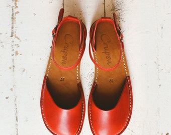 Sandalias de mujer hechas a mano en color rojo, sandalias de cuero rojo, zapatos de verano, zapatos de mujer, sandalias de cuero, sandalias