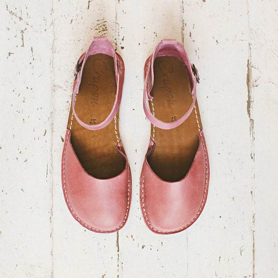 pink leather sandals flat