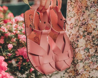 Leren blootsvoets sandalen, blootsvoets sandalen, roze sandalen, handgemaakte schoenen, brede teenendoos, zero drop, minimalistische sandalen, natuurlijk schoeisel