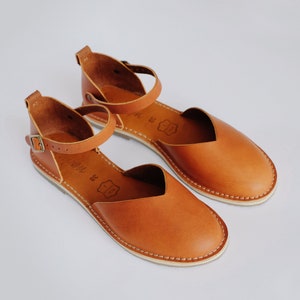 Leather Women Sandals, Brown Sandals, Sustainable Sandals, Leather Flats, Slingback Sandals, Flat Sandals, Casual Leather Shoes, Sandals image 8