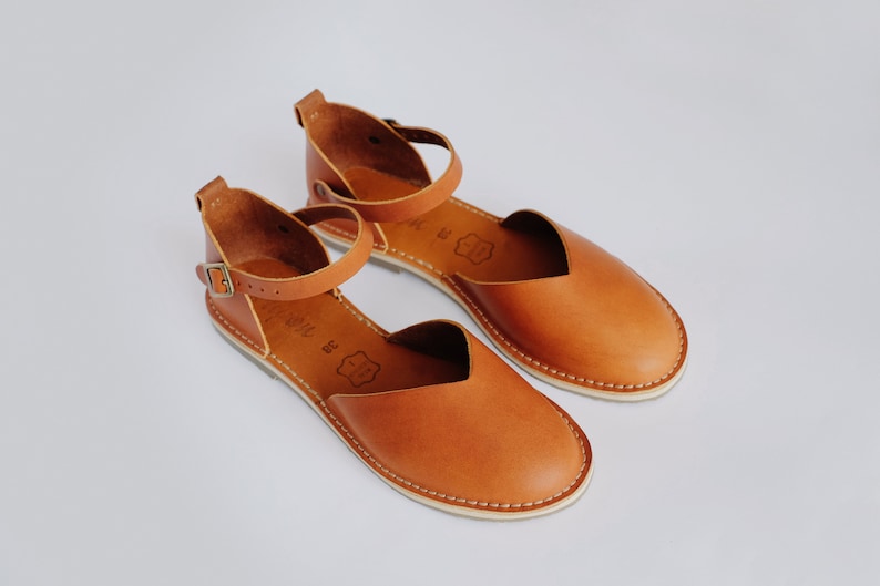 Leather Women Sandals, Brown Sandals, Sustainable Sandals, Leather Flats, Slingback Sandals, Flat Sandals, Casual Leather Shoes, Sandals image 8