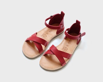 Sandalias rojas, sandalias de cuero, cuero rojo, sandalias para mujer, zapatos de verano, sandalias de punta abierta, sandalias de verano, sandalias con tiras