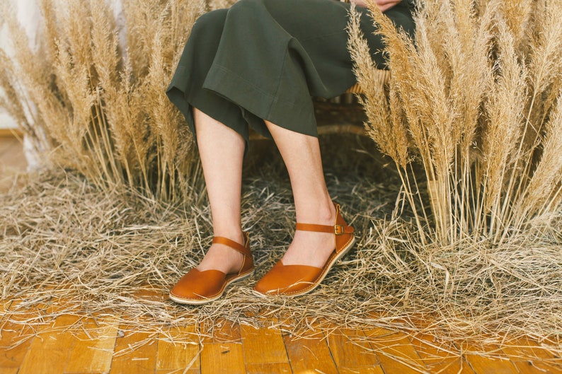 Leather Women Sandals, Brown Sandals, Sustainable Sandals, Leather Flats, Slingback Sandals, Flat Sandals, Casual Leather Shoes, Sandals image 3