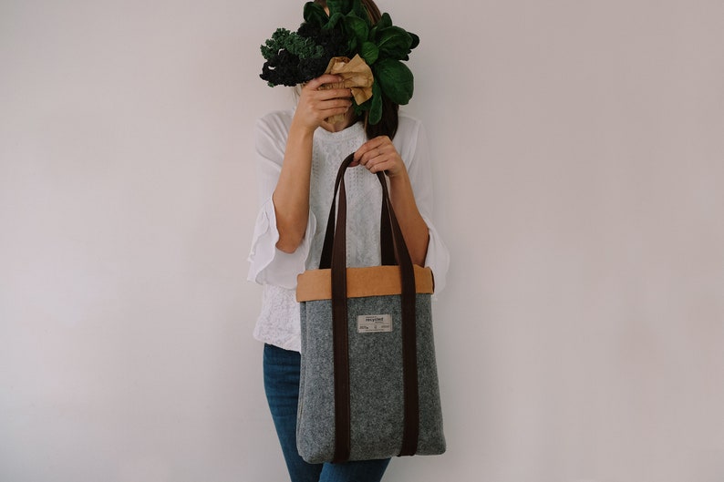 Eco Friendly Brown Tote Bag, Sustainable Tote Bag, Felt Tote Bag, Sustainable Bag, Eco Friendly Bag, Tote Bag, Eco Bag, Recycled Materials image 4