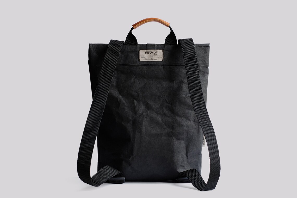 Sustainable Black Rucksack Backpack, Black Backpack, Folded Top ...