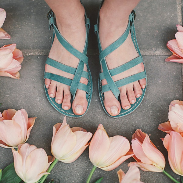 Greek Sandals, Gladiator Sandals, Leather Sandals, Gladiator Sandals Women, Handmade Sandals, Summer Sandals, Blue Green Sandals