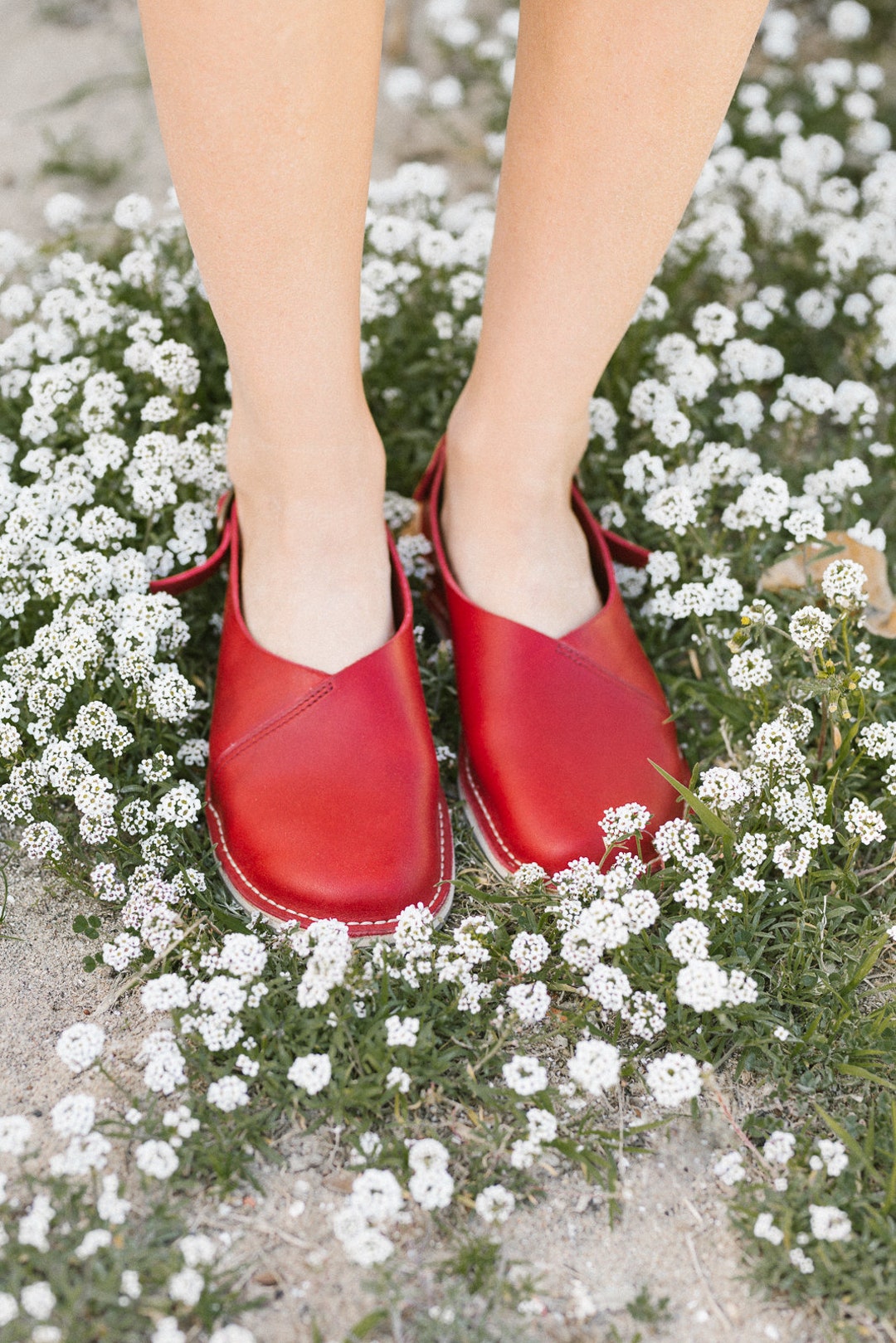 Sustainable Slingbacks Leather Flat Sandals Red Leather - Etsy