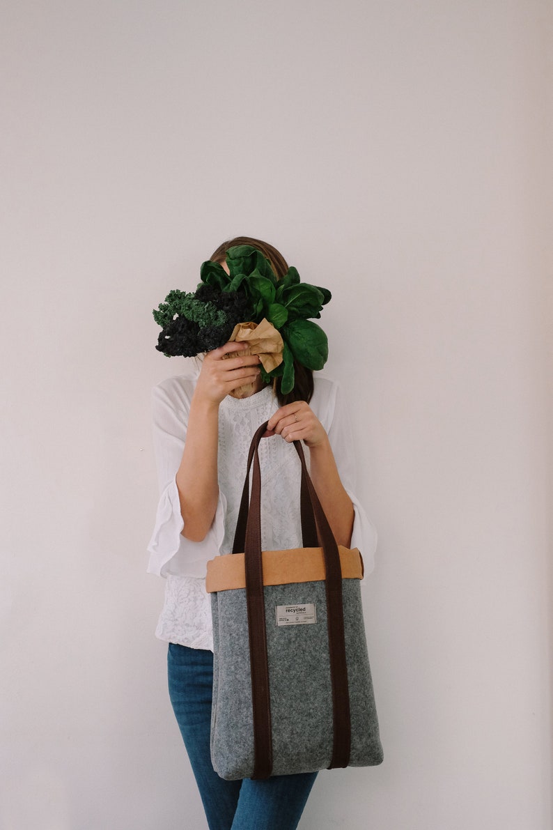 Eco Friendly Brown Tote Bag, Sustainable Tote Bag, Felt Tote Bag, Sustainable Bag, Eco Friendly Bag, Tote Bag, Eco Bag, Recycled Materials image 8
