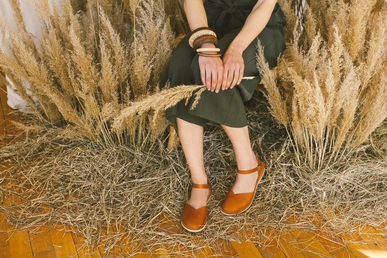 Leather Women Sandals, Brown Sandals, Sustainable Sandals, Leather Flats, Slingback Sandals, Flat Sandals, Casual Leather Shoes, Sandals image 1
