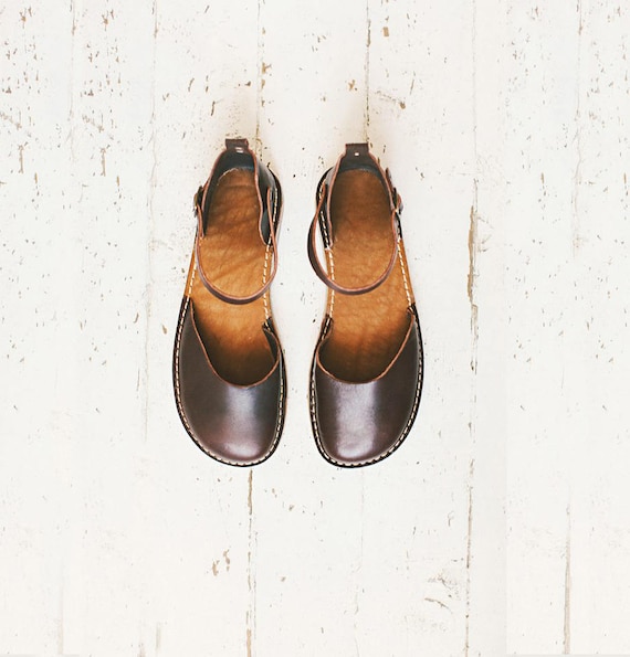 Sandali Scarpe Estive Pelle Sandali In Pelle Marrone, Sandali