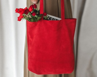 Handmade Suede Tote Bag, Suede Shopper Tote, Large Suede Tote Bag, Everyday Suede Market Bag, Suede Shopping Tote, Soft Suede Shoulder Bag