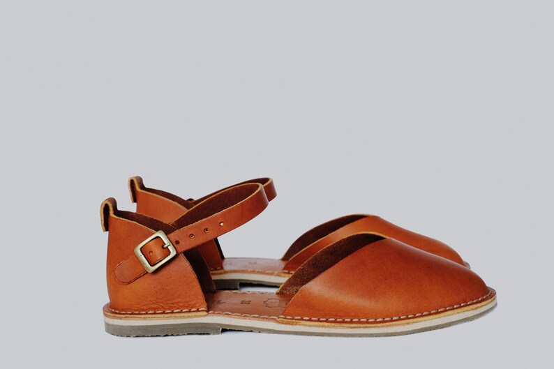 Leather Women Sandals, Brown Sandals, Sustainable Sandals, Leather Flats, Slingback Sandals, Flat Sandals, Casual Leather Shoes, Sandals image 9