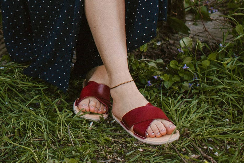 Leather Flip-Flops Dark Red Flip-Flops Women Sandals Wine | Etsy