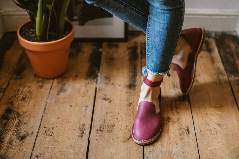 Women Leather Sandals Women Sandals Flat Shoes Marsala Leather Sandals Summer Shoes Loafers Summer Sandals Ankle Strap