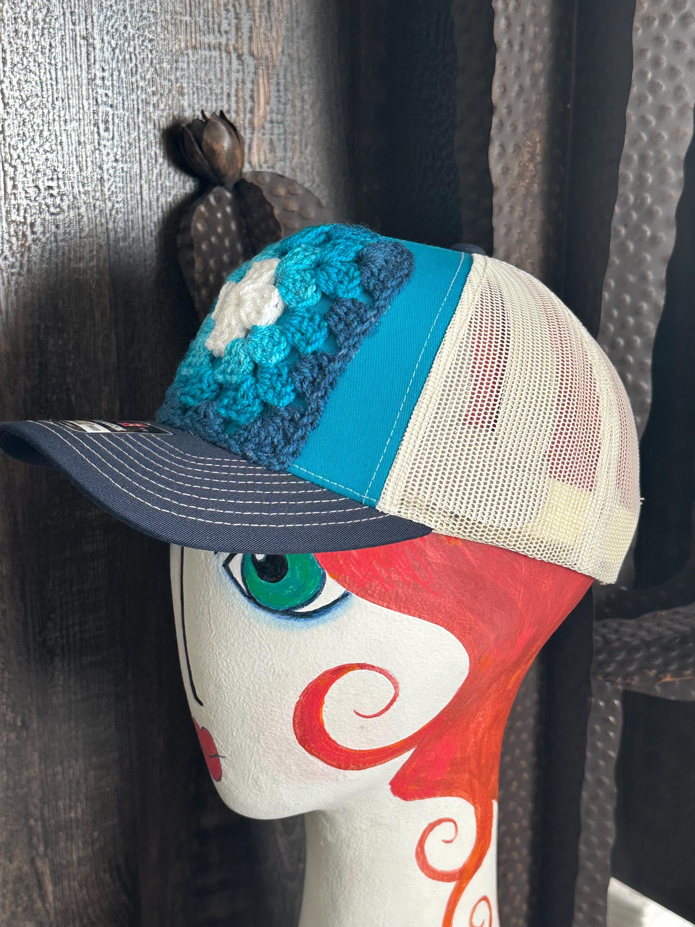 Trucker Hat, Granny Square, Crochet, Western, Bohemian, Snap  display picture 1