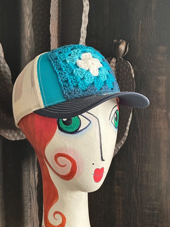 Trucker Hat, Granny Square, Crochet, Western, Bohemian, Snap  display picture 2