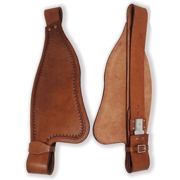 Western saddle Replacement leather fenders pair in handtooled brown leather for Adult horse includes Free shipping