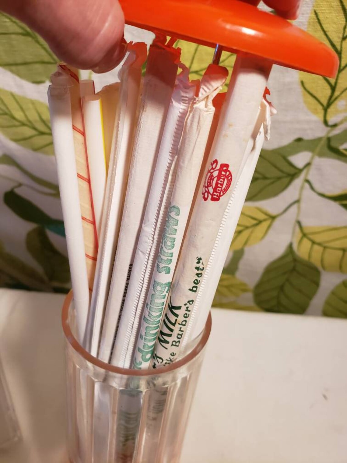 Vintage 1950s 1960s Orange Plastic Straw Holder with Vintage Etsy