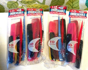 Vintage 1970s Unbreakable Comb Package Combs LOT OF 4 NOS