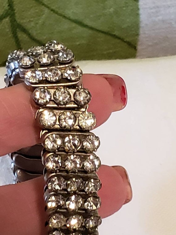 Large Clear Rhinestones Flexible Cuff Bracelet 1950s-60s