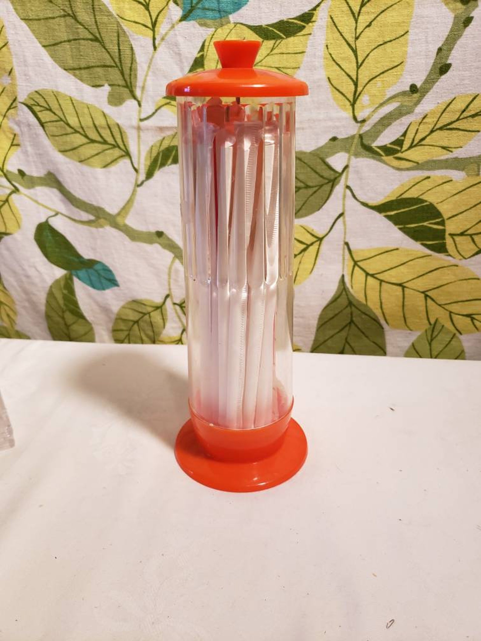 Vintage 1950s 1960s Orange Plastic Straw Holder with Vintage Etsy