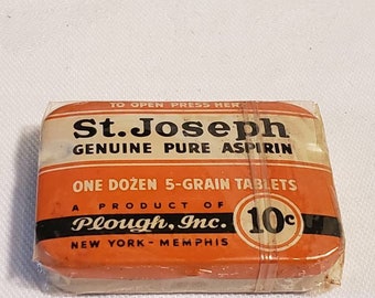 Vintage 1930s St Joseph Genuine Pure Aspirin Tin UNUSED STILL SEALED