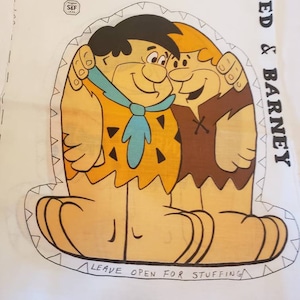 Vintage 1970s Fred Flintstone And Barney Rubble The Flintstones Cut and Sew Fabric Panel