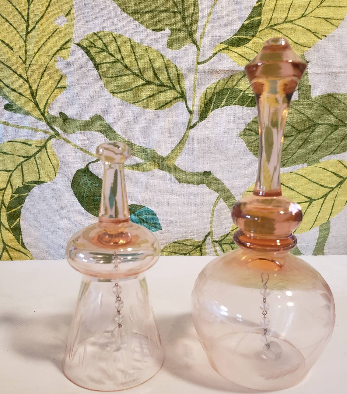 Vintage Krosno Poland Pink Etched Bells Set of 2 Etsy