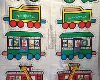 Vintage 1980s Animal Train Cut and Sew Pillow Panels Unused