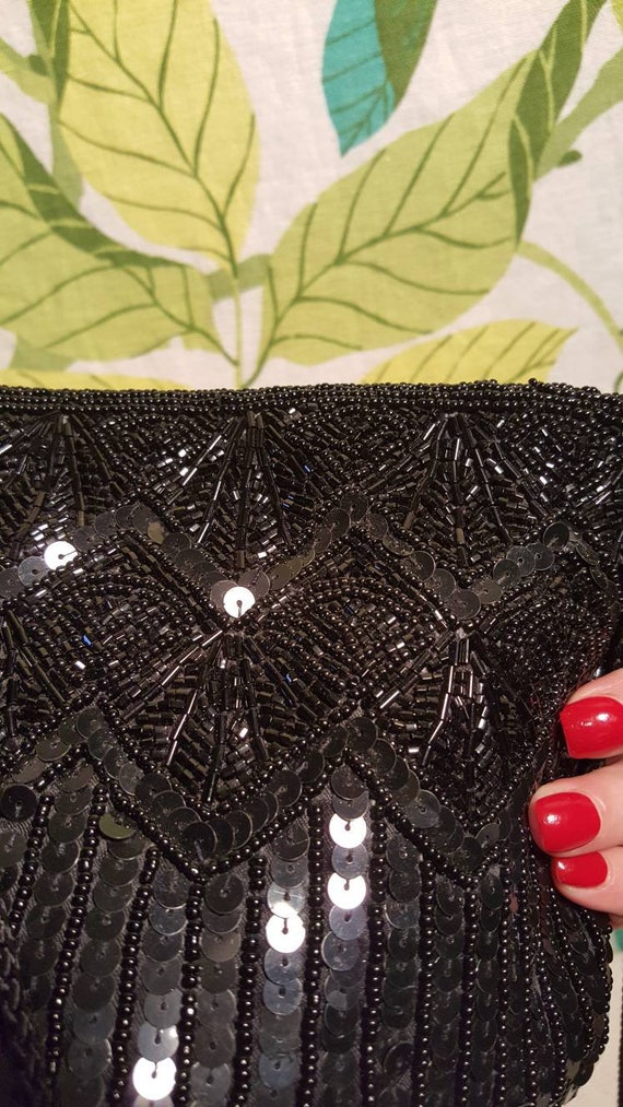 Vintage 1980s Black Beaded Evening Bag - image 3