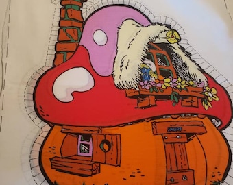 Vintage 1970s 1980s Smurf House Cut And Sew Panel