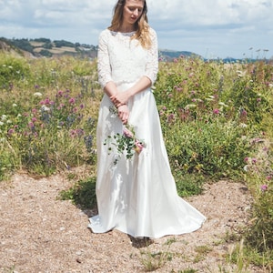 Bridal Skirt, long Ivory organic cotton/silk  skirt, bridal skirt with train, Katarina wedding skirt, bridal skirt uk, eco wedding separates