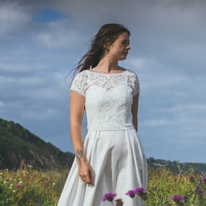 Bridal top, cotton lace top, button back off-white lace top, bridal top made in English cotton lace, bridal cover up, white lace top uk