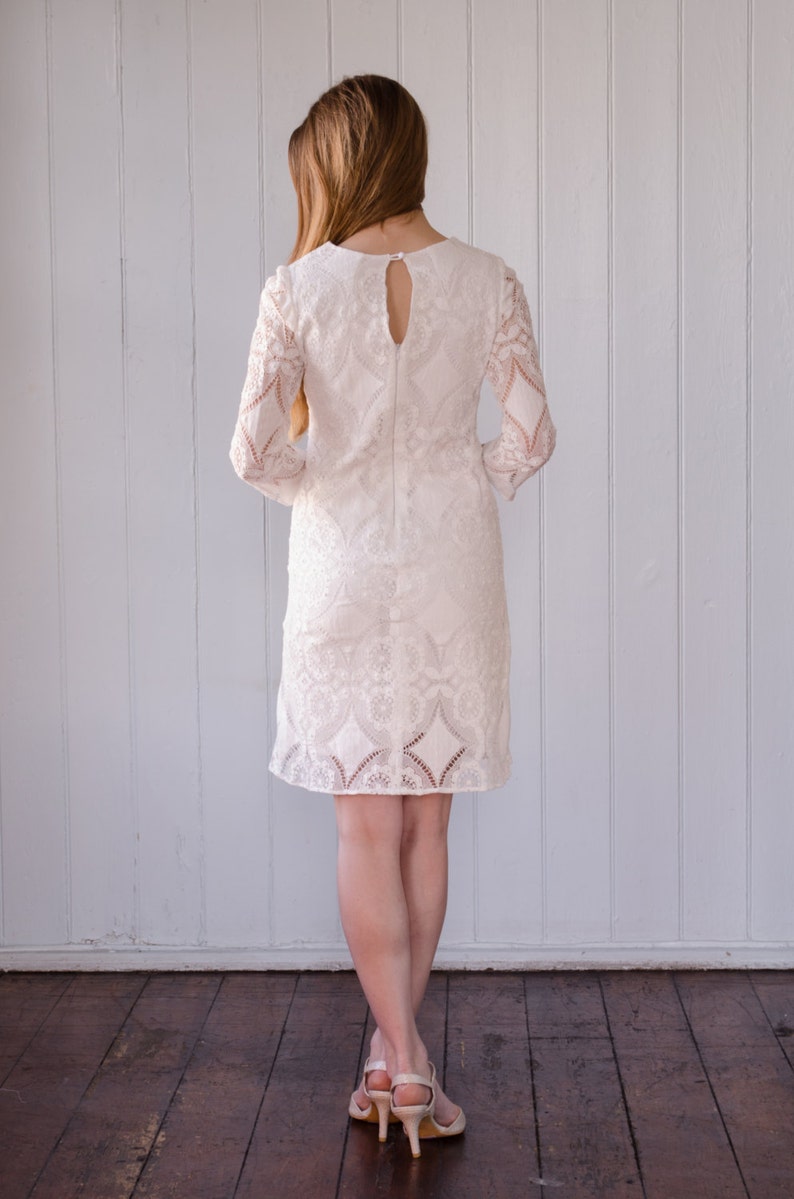 Little White Lace Dress 'Lizzie', cotton lace wedding dress, short wedding dress, white lace dress, casual wedding dress civil wedding dress image 3