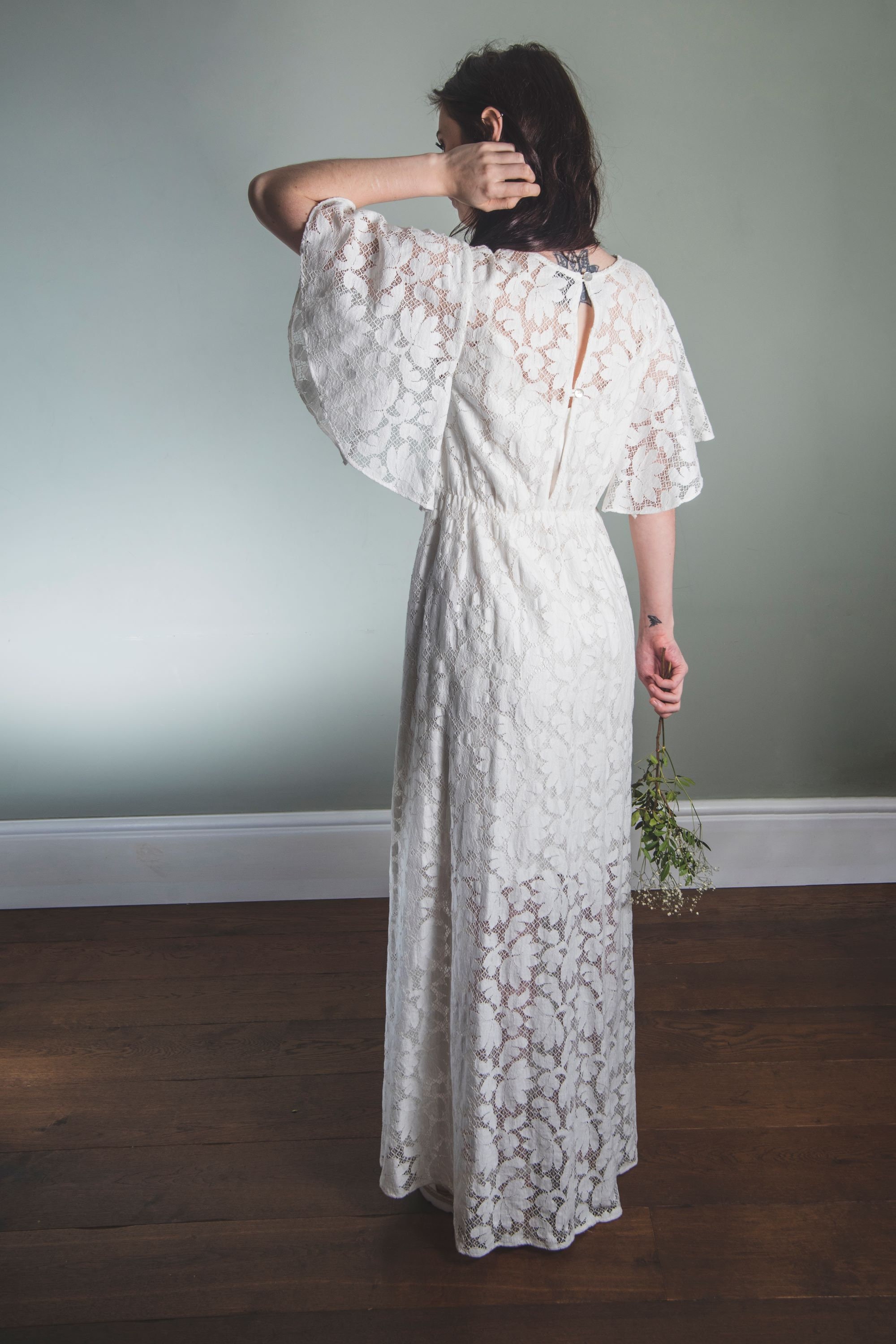 Long White Cotton Lace Wedding Dress Cotton Wedding Dress | Etsy UK