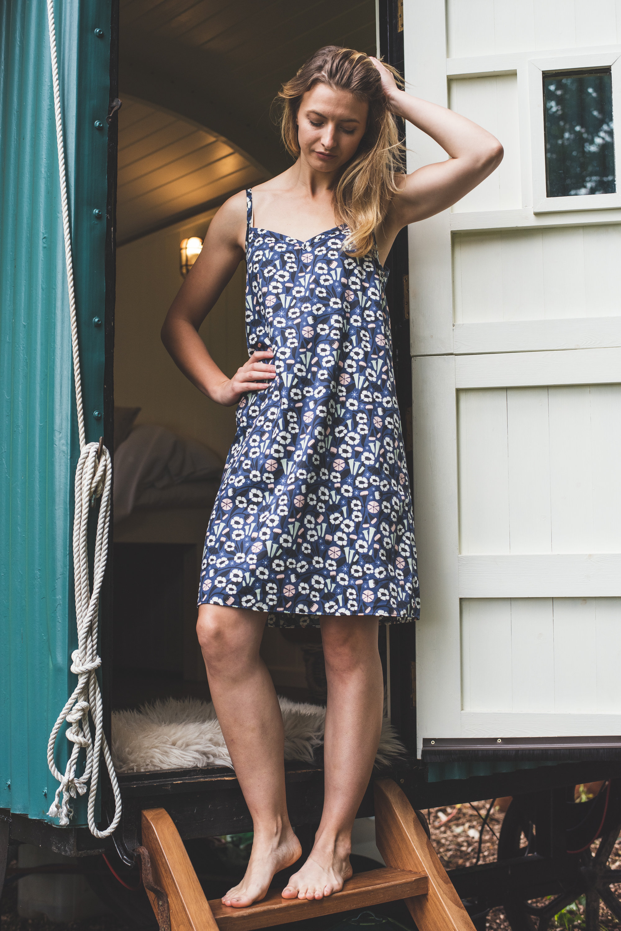 purple cowl neck dress