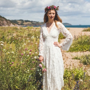 Long cotton lace wedding dress boho wedding dress, 'Willow' wedding dress, cotton lace wedding dress, eco wedding dress, handmade in UK image 1